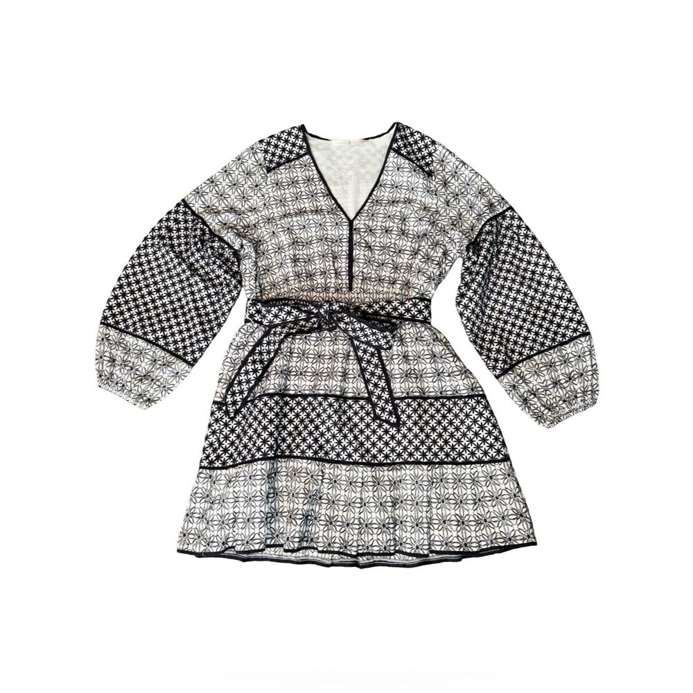 Marie Oliver Anthropologie Dress L Lantern Sleeve Embroidered White Mini Belt
